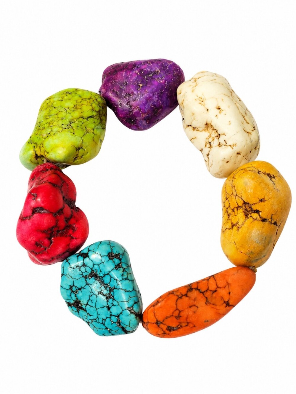Gorgeous boho-chic chunky Howlite Stones multi-color rainbow statement bracelet